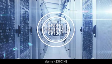 Image of circular scanner processing numeric data over server room Stock Photo
