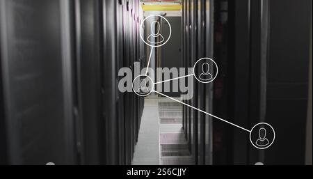 Image of network of connections with icons and data processing over computer servers Stock Photo