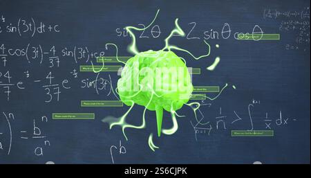 Image of neon shapes over mathematical equations and brain Stock Photo