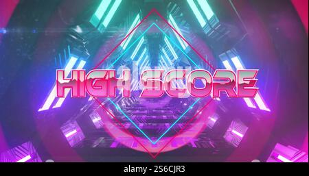 Image of high score text over digital tunnel Stock Photo
