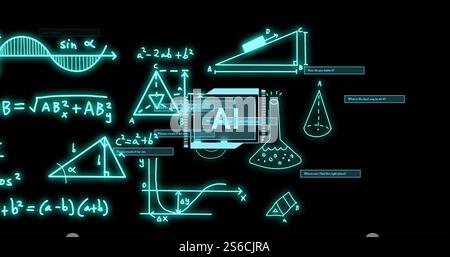 Image of ai text over mathematical equations and figures Stock Photo