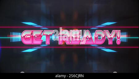 Image of get ready text over neon tunnel Stock Photo