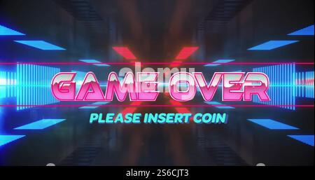 Image of game start text over neon tunnel Stock Photo