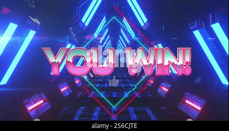 Image of you win text over digital tunnel Stock Photo