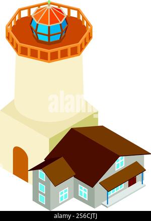 Sea lighthouse icon. Isometric illustration of sea lighthouse vector icon for web. Sea lighthouse icon, isometric style Stock Vector
