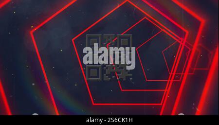 Image of qr code over red digital tunnel Stock Photo