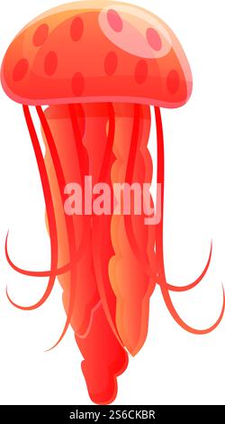 Red jellyfish icon. Cartoon of red jellyfish vector icon for web design isolated on white background. Red jellyfish icon, cartoon style Stock Vector