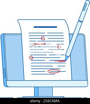 Write edit text concept. Writing editing documents, correct proofreading text essay services vector line concept. Illustration of grammar proofread, edit document. Write edit text concept. Writing editing documents, correct proofreading text essay services vector line concept Stock Vector
