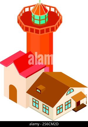Realistic lighthouse icon. Isometric illustration of realistic lighthouse vector icon for web. Realistic lighthouse icon, isometric style Stock Vector