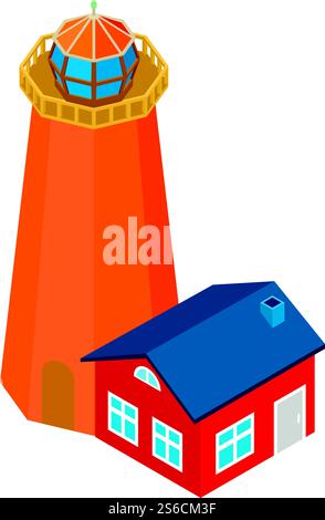 Tower lighthouse icon. Isometric illustration of tower lighthouse vector icon for web. Tower lighthouse icon, isometric style Stock Vector