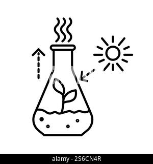 Beaker with plant sprout isolated line icon, in vitro plant growing isolated icon vector. Environment protection, ecology research logo, agriculture. Soil testing, ground chemical quality check. Plant sprout in beaker isolated line icon, in vitro growing and soil test Stock Vector