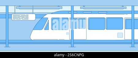 Subway train. Underground empty station with metro express train. Subway transportation vector concept. Illustration of train underground metro, subway and railway transport. Subway train. Underground empty station with metro express train. Subway transportation vector concept Stock Vector