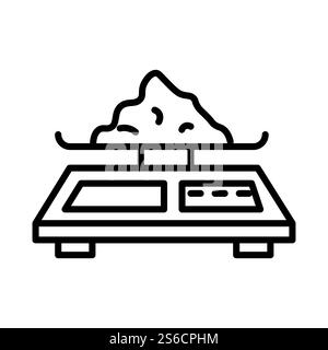 Soil testing isolated icon, ground on scales or weigher, agriculture and planting isolated line icons vector. Agrology survey, earth quality and weighing. Fertilization and erosion prevention. Earth heap on scales or weigher isolated linear icon Stock Vector