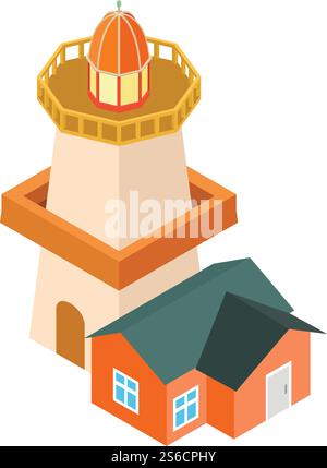 Old lighthouse icon. Isometric illustration of old lighthouse vector icon for web. Old lighthouse icon, isometric style Stock Vector