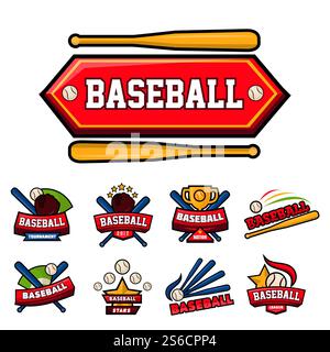 Sport items, baseball isolated icons, bat and ball sporting equipment vector. Match or competition, glove and gold cup, tournament emblem or logo. Team championship, win prize and playing equipment. Baseball game isolated icons, sporting equipment. bat and ball Stock Vector
