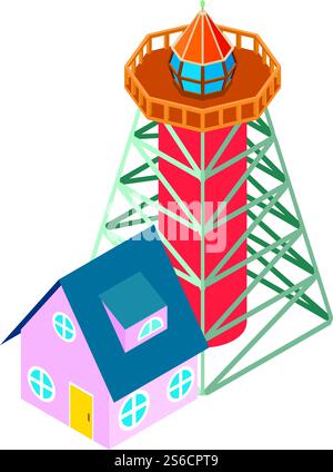 Big lighthouse icon. Isometric illustration of big lighthouse vector icon for web. Big lighthouse icon, isometric style Stock Vector