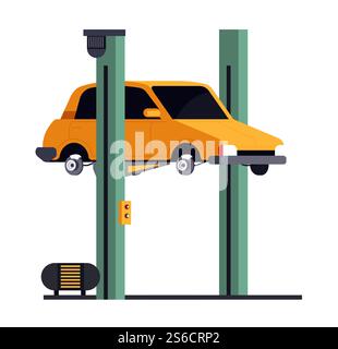 Car in garage lifted for maintenance. Auto repair service Stock Vector ...