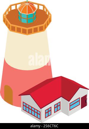 Huge lighthouse icon. Isometric illustration of huge lighthouse vector icon for web. Huge lighthouse icon, isometric style Stock Vector