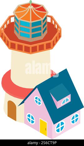 Lighthouse icon. Isometric illustration of lighthouse vector icon for web. Lighthouse icon, isometric style Stock Vector