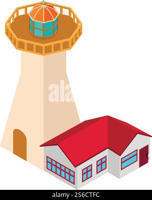 Coastal lighthouse icon. Isometric illustration of coastal lighthouse vector icon for web. Coastal lighthouse icon, isometric style Stock Vector