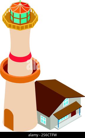 Colorful lighthouse icon. Isometric illustration of colorful lighthouse vector icon for web. Colorful lighthouse icon, isometric style Stock Vector