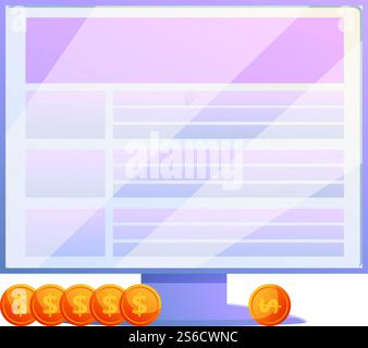 Data monitor monetization icon. Cartoon of data monitor monetization vector icon for web design isolated on white background. Data monitor monetization icon, cartoon style Stock Vector