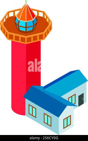 Red lighthouse icon. Isometric illustration of red lighthouse vector icon for web. Red lighthouse icon, isometric style Stock Vector