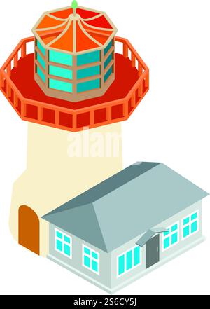 Modern lighthouse icon. Isometric illustration of modern lighthouse vector icon for web. Modern lighthouse icon, isometric style Stock Vector