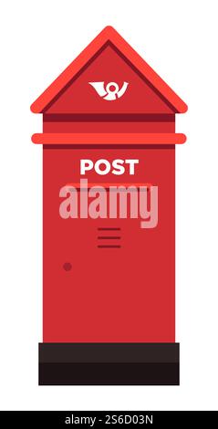 Retro mailbox with horn symbol isolated icon vector. Vintage locked red container for letters, classic postal box for correspondence. Mail address, post office letterbox, sending and receiving. Postbox or mailbox, retro metal mail street container Stock Vector