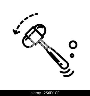 Neurological reflex hammer, neurologist doctor tool isolated outline icon vector. Medical muscle test, hospital equipment and medicine instrument for diagnosis. Healthcare, patient sensitivity checkup. Reflex hammer tool, neurological doctor instrument, isolated line icon Stock Vector
