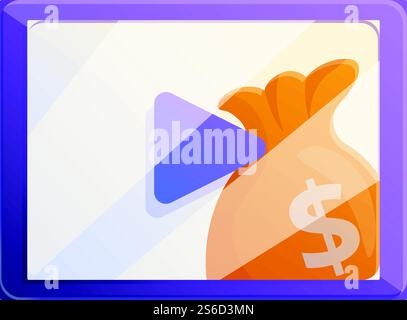 Tablet video monetization icon. Cartoon of tablet video monetization vector icon for web design isolated on white background. Tablet video monetization icon, cartoon style Stock Vector