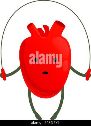 Healthy heart jumping rope icon. Cartoon of healthy heart jumping rope vector icon for web design isolated on white background. Healthy heart jumping rope icon, cartoon style Stock Vector