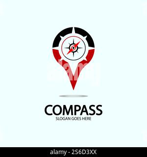 Geolocation point with compass logo illustration design concept vector Stock Vector