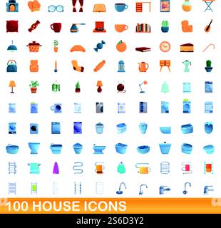 100 house icons set. Cartoon illustration of 100 house icons vector set isolated on white background. 100 house icons set, cartoon style Stock Vector