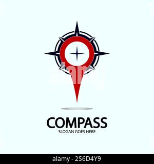 Geolocation point with compass logo illustration design concept vector Stock Vector