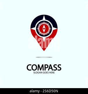 Geolocation point with compass logo illustration design concept vector Stock Vector