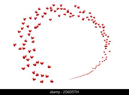Spiral circle made of little red hearts on white background Stock Photo