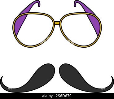 Glasses And Mustache Icon. Editable Outline With Color Fill Design. Vector Illustration. Stock Vector
