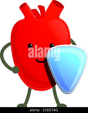 Healthy heart shield icon. Cartoon of healthy heart shield vector icon for web design isolated on white background. Healthy heart shield icon, cartoon style Stock Vector