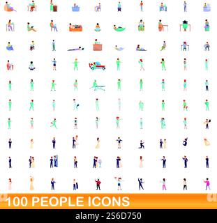 100 people icons set. Cartoon illustration of 100 people icons vector set isolated on white background. 100 people icons set, cartoon style Stock Vector