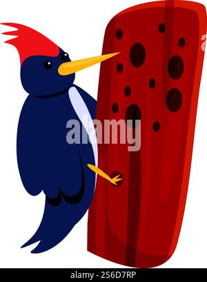Woodpecker on tree icon. Cartoon of woodpecker on tree vector icon for web design isolated on white background. Woodpecker on tree icon, cartoon style Stock Vector