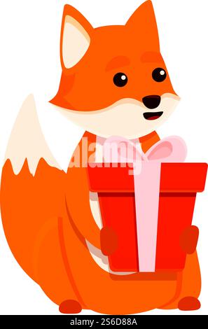 Fox gift box icon. Cartoon of fox gift box vector icon for web design isolated on white background. Fox gift box icon, cartoon style Stock Vector