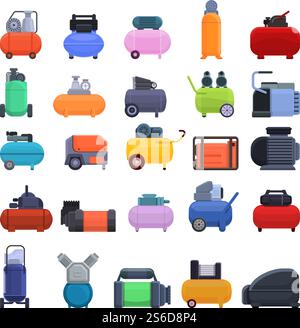 Compressor icons set. Cartoon set of compressor vector icons for web design. Compressor icons set, cartoon style Stock Vector