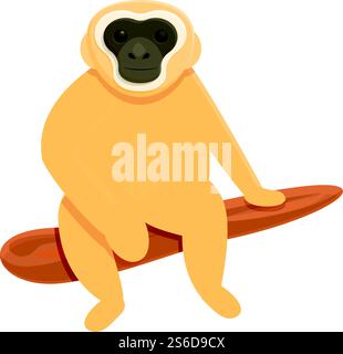 Gibbon on tree icon. Cartoon of gibbon on tree vector icon for web design isolated on white background. Gibbon on tree icon, cartoon style Stock Vector