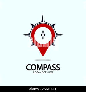 Geolocation point with compass logo illustration design concept vector Stock Vector