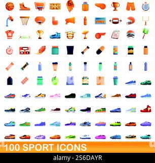 100 sport icons set. Cartoon illustration of 100 sport icons vector set isolated on white background. 100 sport icons set, cartoon style Stock Vector