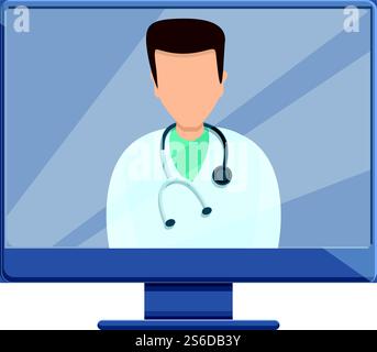 Online home doctor icon. Cartoon of online home doctor vector icon for web design isolated on white background. Online home doctor icon, cartoon style Stock Vector