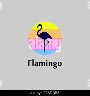 flamingo silhouette scene at sunset logo design vector Stock Vector