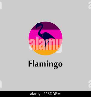 flamingo silhouette scene at sunset logo design vector Stock Vector