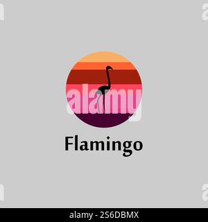 flamingo silhouette scene at sunset logo design vector Stock Vector